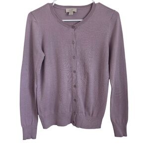 LOFT Lavender Cardigan Sweater Button Up Business Casual Preppy Classic Workwear